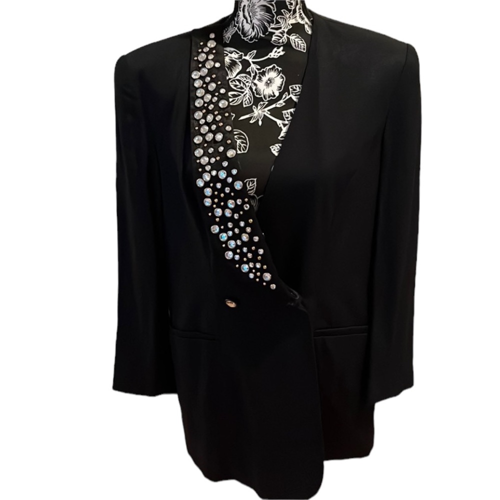Apart black size 12P jacket double breasted with removable Rhinestones collar